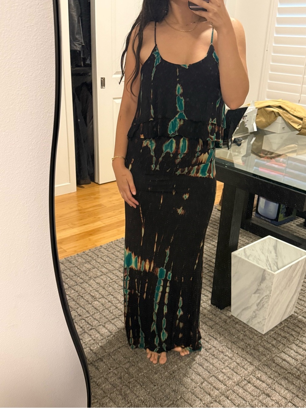 Freeloader Black Maxi Dress with Teal and Brown Tie-Dye - Picture 2 of 5